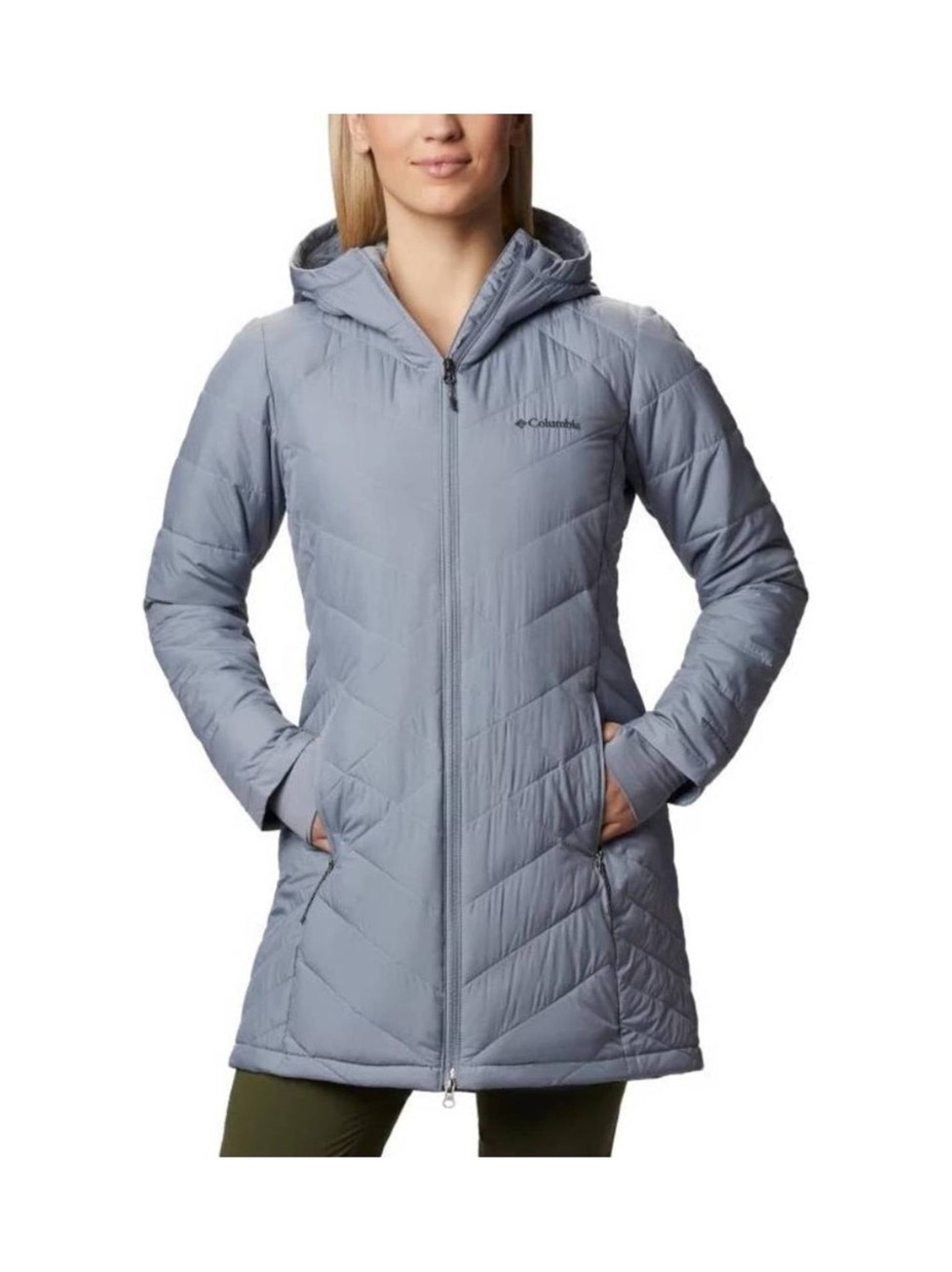 Columbia Heavenly Long Hooded OmniHeat Jacket Tradewinds Gray Womens Sz. 2X